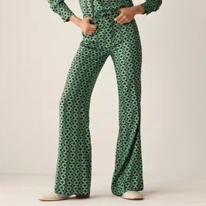 MNG Mango Green & Blue Geometric Print Pants NWT